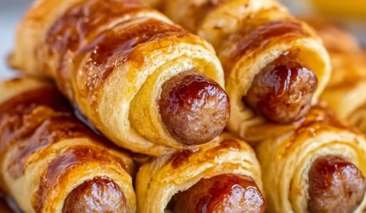 Flaky crescent-wrapped sausage rolls served as Breakfast Pigs in a Blanket