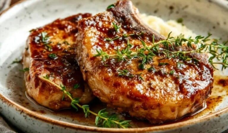 Brown Sugar Pork Chops with caramelized glaze and fresh thyme