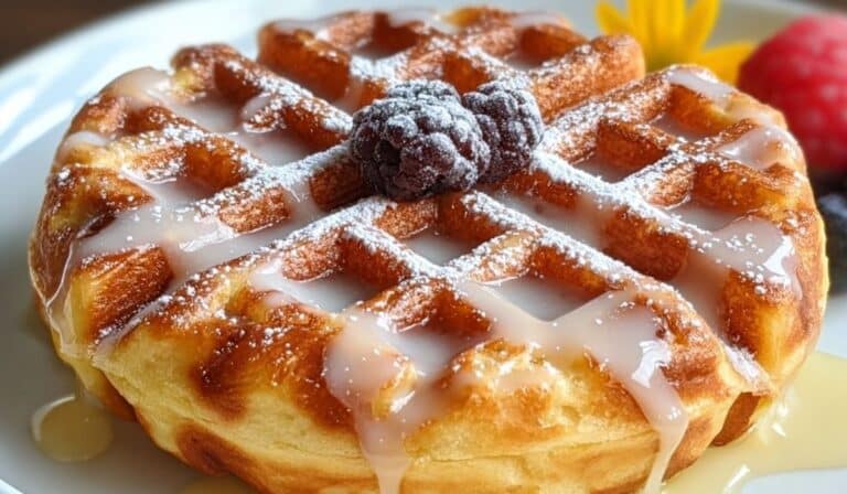 Low Carb Donut Chaffle with sugar-free glaze and berry topping