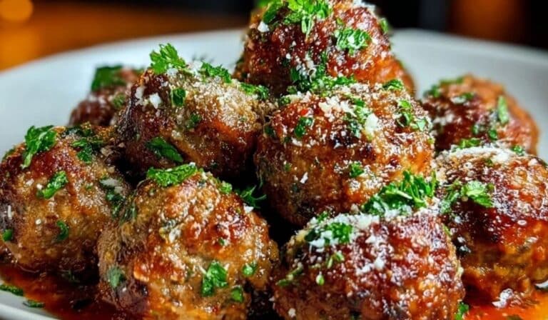 Marry Me Meatballs served hot with Parmesan and parsley