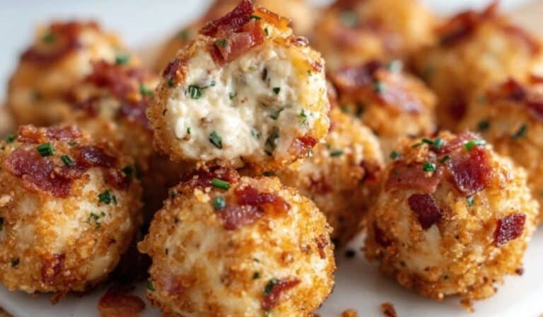 Mini Bacon Ranch Cheeseballs appetizer on a white plate