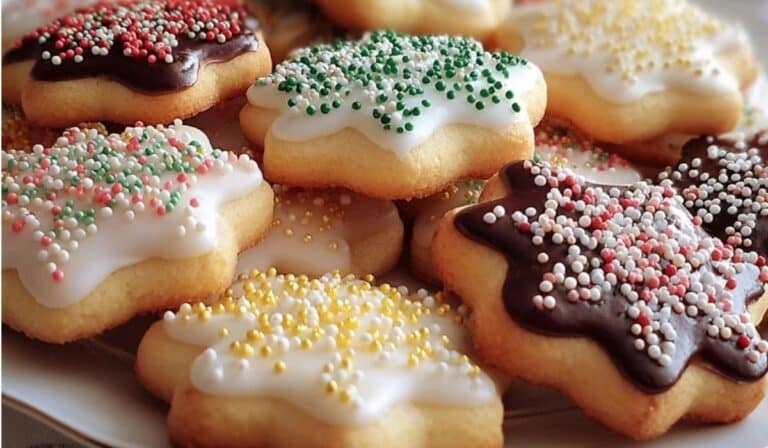 Italian Christmas Cookies with festive icing and sprinkles
