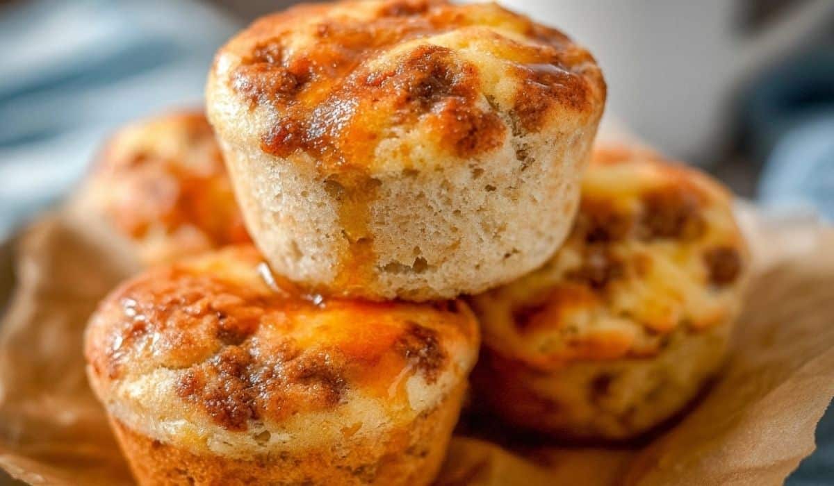 McGriddle Muffins stacked on parchment paper with melted cheese