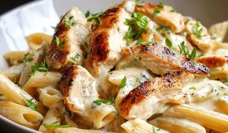 Boursin Chicken Pasta with grilled chicken and creamy garlic herb sauce
