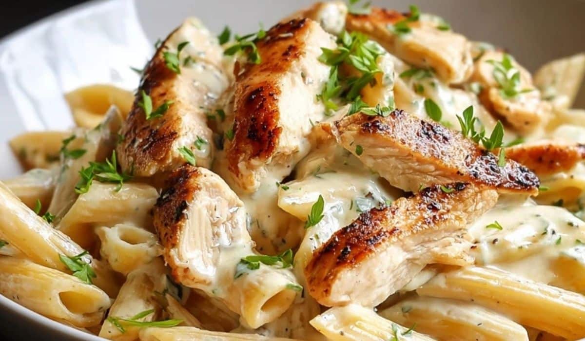 Boursin Chicken Pasta with grilled chicken and creamy garlic herb sauce