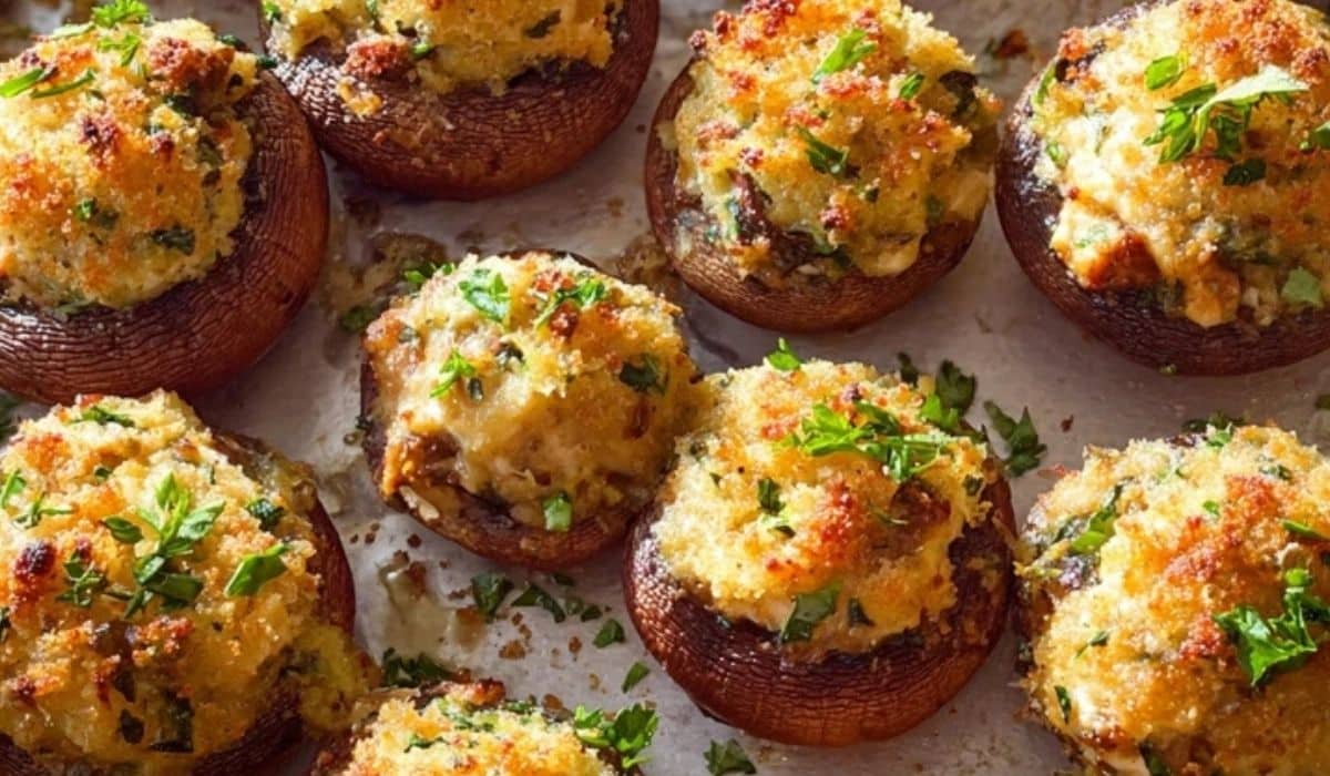Stuffed Mushrooms topped with golden breadcrumbs and fresh parsley