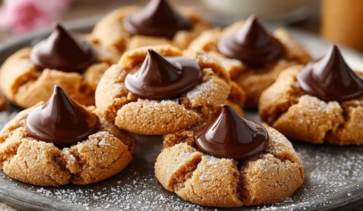 Classic Peanut Butter Blossoms on a holiday cookie tray
