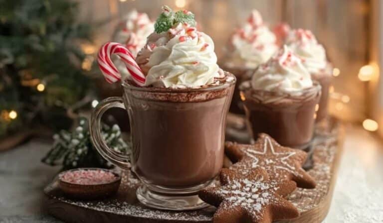 Christmas Chocolate Hot Cups served in a cozy holiday setting