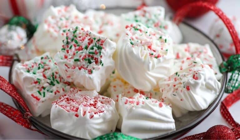 Featured Foolproof No-Cook Divinity Candy with festive sprinkles