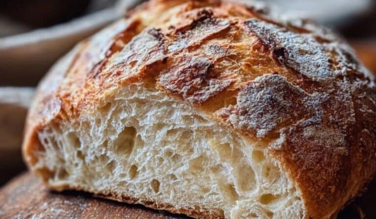 No-Knead Artisan Bread Recipe on serving board