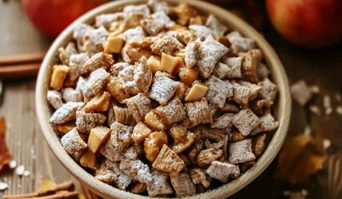 Sweet Caramel Apple Snack Mix for Dogs in a rustic bowl