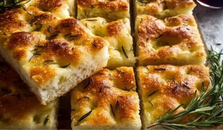Homemade Focaccia Bread fresh from the oven with golden crust