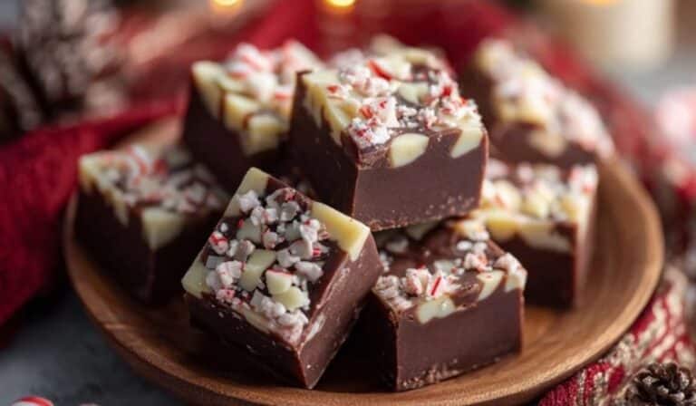 The Best Christmas Fudge served on holiday tray