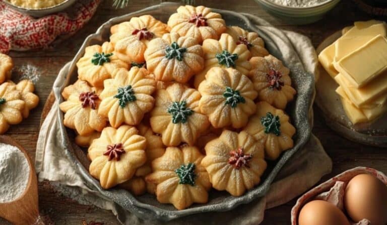 Traditional German Butter Cookies in festive holiday setting