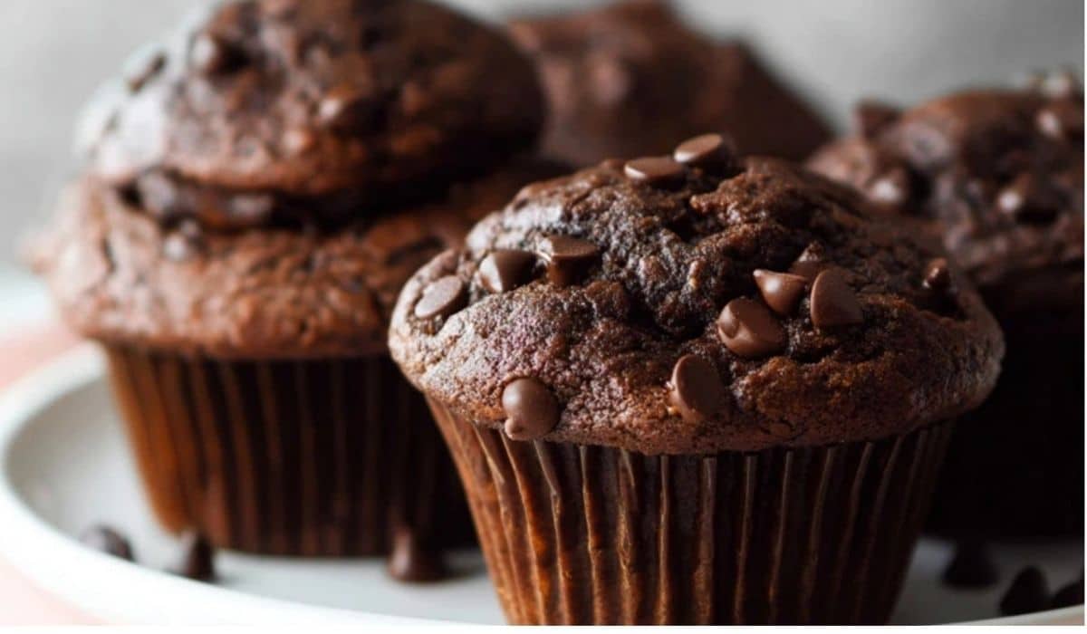 Double Chocolate Muffins on white plate