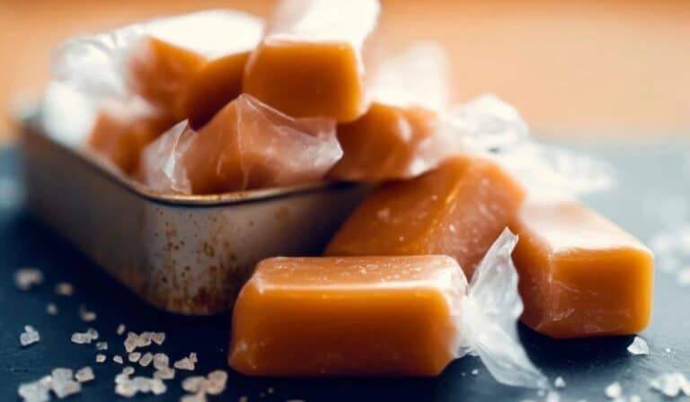 Soft Caramel Candies in rustic candy tin