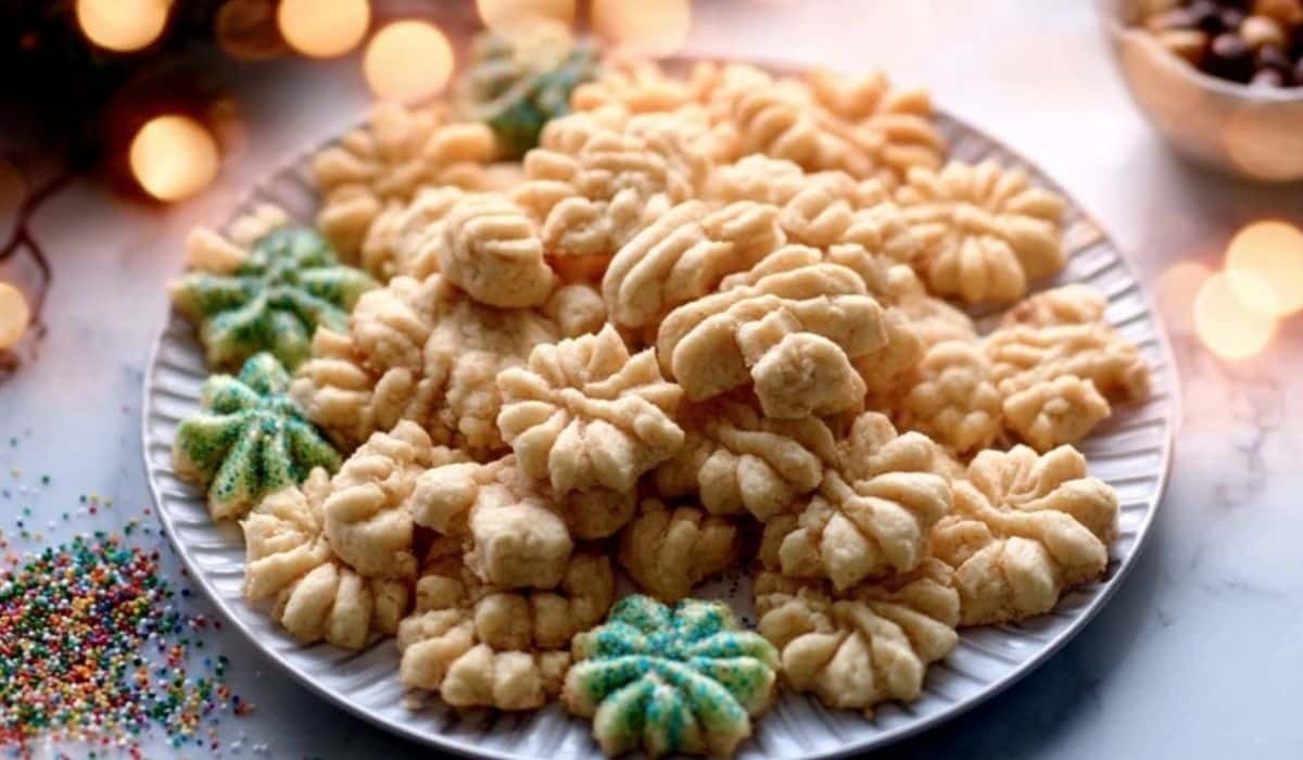 My Favorite Spritz Cookies on a festive holiday table