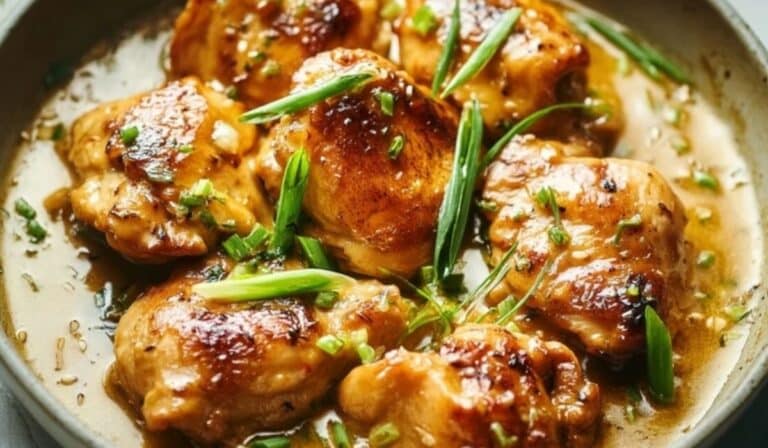 Easy Miso Butter Chicken served on rustic ceramic plate