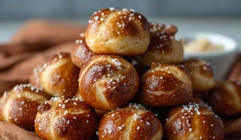 Soft and Chewy Gluten-Free Pretzel Bites on wooden board
