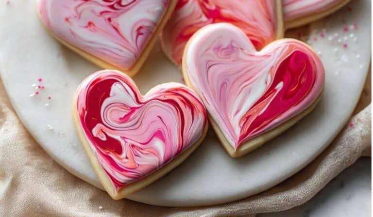Featured Marbleized Royal Icing Heart Cookie