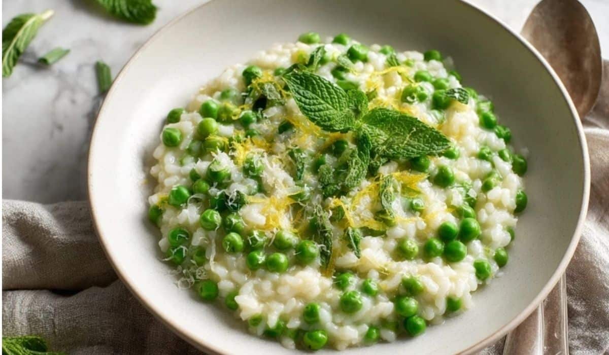 spring pea and mint risotto, pea risotto, mint risotto, spring risotto